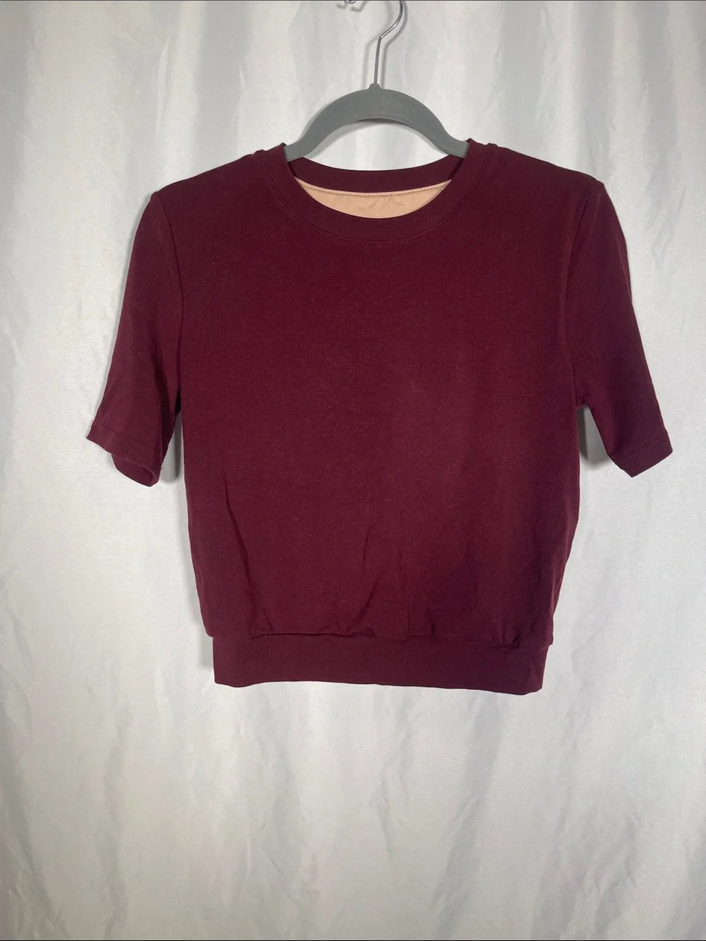 OGL WOMENS BANDED WAIST TOP BLOUSE BURGUNDY RED SMALL